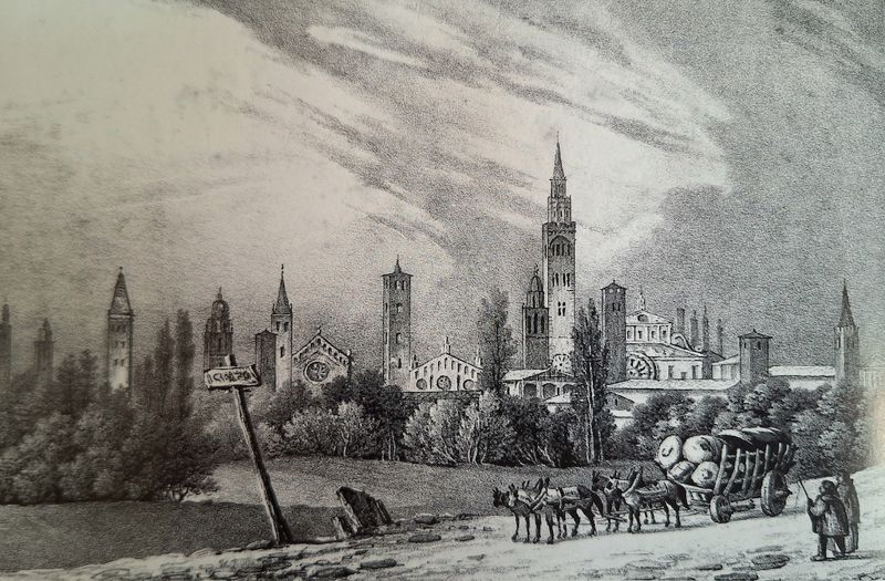 Cremona vista dal Po litografia